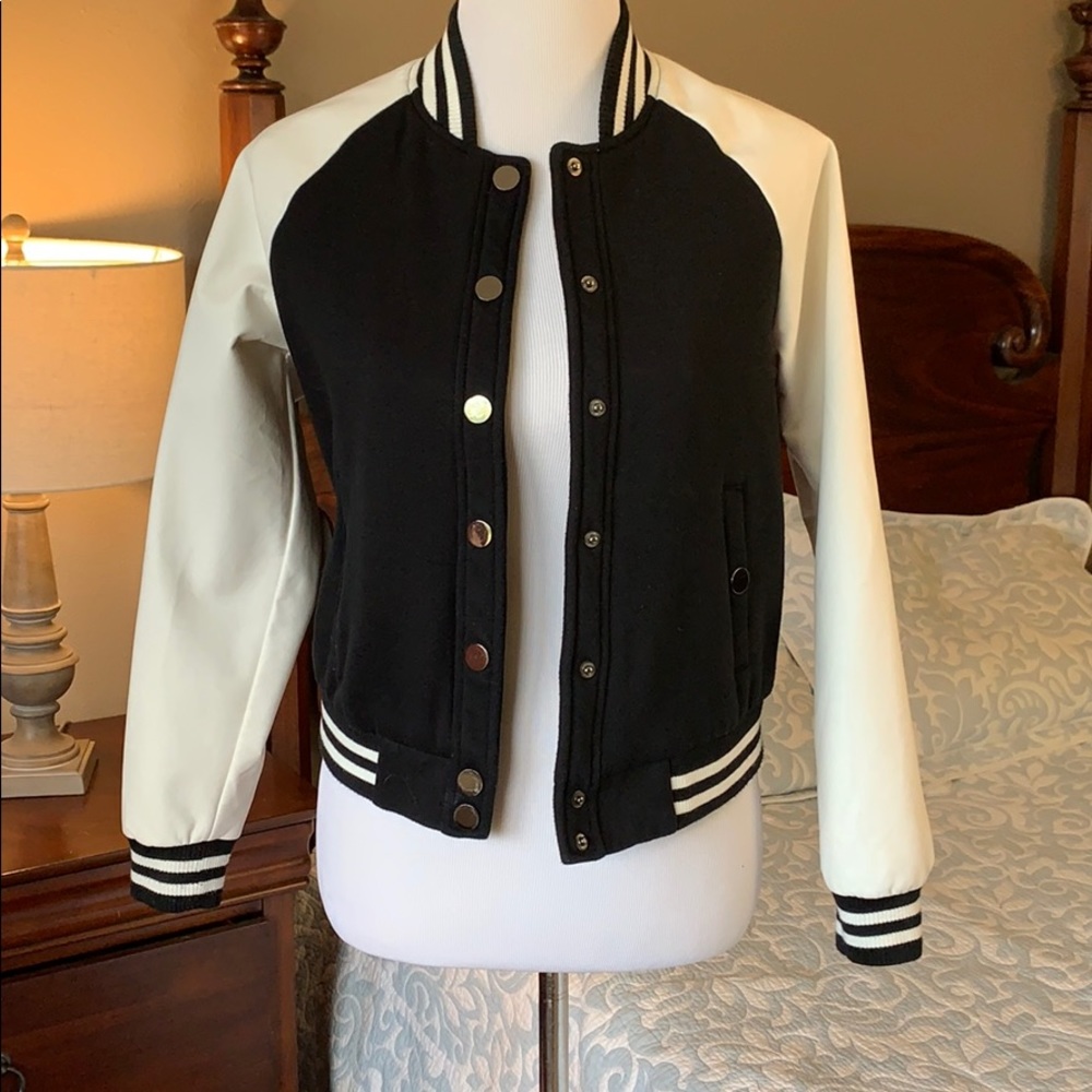 Black and white bomber/letter jacket size small